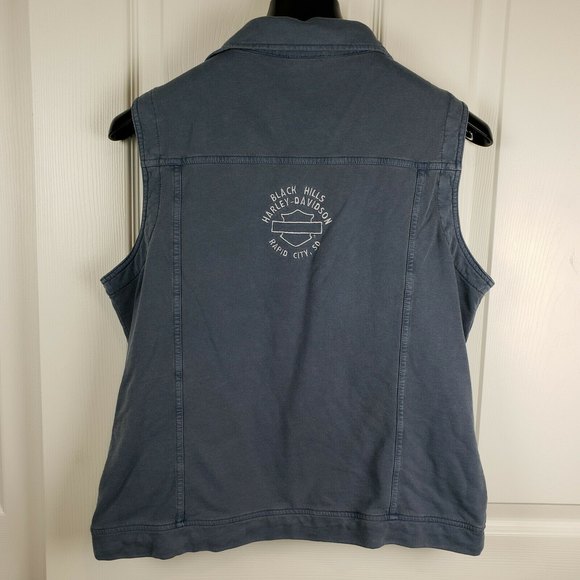 Womens Harley Davidson Black Hill SD Blue Medium Pockets Button Cotton Vest VGC - Picture 4 of 10